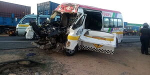 Fatal road accident involving a PSV and a truck at Taru along the Nairobi-Mombasa Highway on Friday, July 8, 2022.