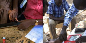 Photo collage of government officials collecting fingerprint details