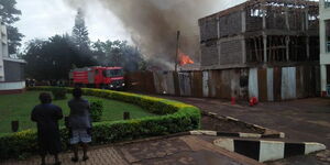 Tom Mboya House at Lenana High School pictured on fire on Monday, March 1