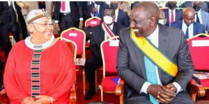 Former First Lady Margaret Kenyatta and President William Ruto during Madaraka Day celebrations on June 1, 2022.