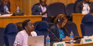 First Lady Rachel Ruto speaking during the Organization of African First Ladies for Development (OAFLAD) summit held in Addis Ababa, Ethiopia on February 19, 2023.
