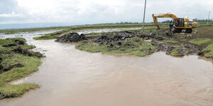 Excavation to open up waterways takes place at a rice irrigation scheme in Ahero, Kisumu County, on April 22, 2020.