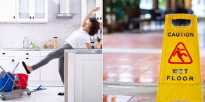 A collage image of Slippery floors. 