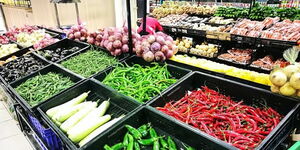 Food items on display at a supermarket.