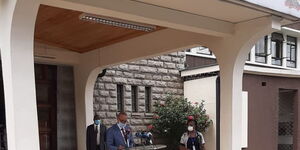 Foreign Affairs Principal Secretary Macharia Kamau addressing the media outside his office along Harambee Avenue Nairobi, April 14, 2020.