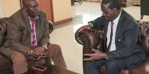 Former Kiambu Governor William Kabogo pays a courtesy call to former Prime Minister Raila Odinga at his Capitol Hill office in Nairobi on April 10, 2018.