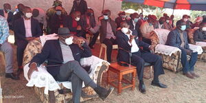 Former Machakos Senator Johnstone Muthama (Left) and Wiper Party leader Kalonzo Musyoka pictured in  in Muthetheni, Mwala sub-county on August 21, 2020.