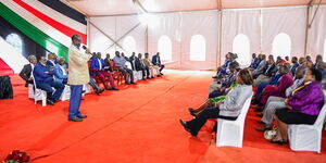 Former Meru governor Kiraitu Murungi at President-elect William Ruto's Karen home addressing other leaders on Friday September 2