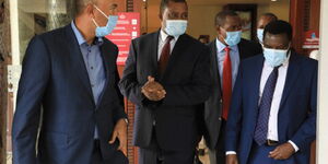 Former Presidential candidate Peter Kenneth (left(, National Assembly Speaker Justin Muturi, Laikipia Governor Ndiritu Muriithi and Tharaka Nithi Governor Muthomi Njuki after their meeting at Pan Afric Hotel. July 8, 2020.