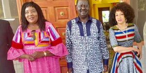 Former Prime Minister Raila Odinga (center), his wife (right) and South African Minister Lindiwe Sisulu.