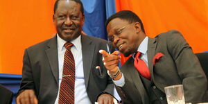 Former Prime Minister Raila Odinga (left) and former CAS Ababu Namwamba
