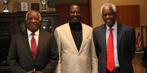 Former Prime Minister Raila Odinga and LAPSSET Chairman Titus Ibui and Mt Kenya Foundation Chairman Peter Munga