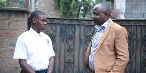 Former Security Guard Isaiya Bwabi and Chams Media founder Alex Chamwada in Kilimani, Nairobi.