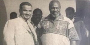 Former Tourism Assistant Minister Sheikh Salim Mohamed Abdallah Balala (left) and Kenya's founding President Jomo Kenyatta.