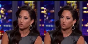 Photo collage of Emily Compagno, a co-host of Outnumbered during a Gutfeld show
