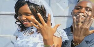 Veronica Njeri and Francis Gitonga display their wedding rings after tying the knot on Wednesday, April 1, 2020
