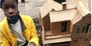 Fred Junge seated next to one of is inventions in Nairobi CBD on Friday, August 21, 2020.