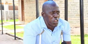 Nominated MCA Fredrick Odhiambo speaks to the press in Siaya county.