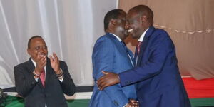 From Left, President Uhuru Kenyatta, former Prime Minister Raila Odinga and Deputy President William Ruto.