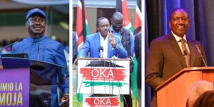 From left Raila Odinga,Kalonzo Musyoka and DP Ruto.