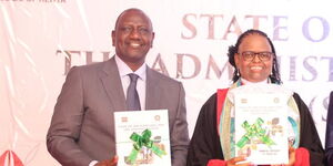 President William Ruto and CJ Martha Koome during thelaunched the Annual State of the Judiciary and Administration of Justice (SOJAR) report on November 4,2022