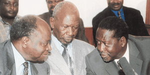 From left, Former President Mwai Kibaki, Moody Awori and Raila Odinga pictured in 2002.