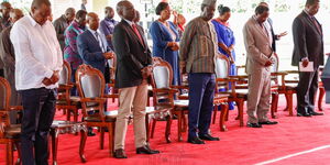 From left, President Uhuru Kenyatta, Deputy President William Ruto, former Prime Minister Raila Odinga, Kalonzo Musyoka and Musalia Mudavadi at the National Prayer Service held at State House Nairobi on March 21, 2020..jpg