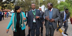 From left: Former IEBC Commissioners Juliana Cherera, Commissioner Abdi Guliye and Chairman Wafula Chebukati at the Bomas of Kenya on Monday, August 8, 2022