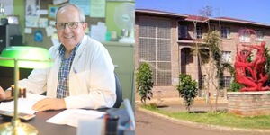 Photo collage between William Fryda and St Mary Mission Hospital based in Gilgil