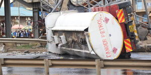 Overturned Fuel tanker at Thika Superhighway on Thursday July 14,2022