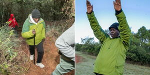 Photo collage of Deputy President Rigathi Gachagua during a nature trail and while praying on Saturday January 7, 2022