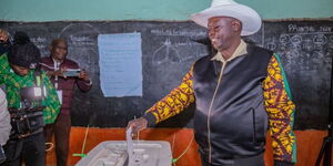 UDA running mate Rigathi Gachagua casting his vote at Sagana Primary School on August 9, 2022.
