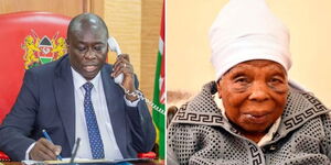 A photo collage of Deputy President Rigathi Gachagua (left) and freedom fighter Mukami Kimathi (right)