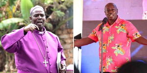 A photo collage of Archbishop Jackson Ole Sapit (left) and Deputy President Rigathi Gachagua (right).