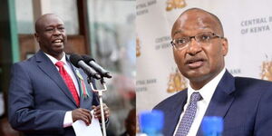 Photo collage between Deputy President Rigathi Gachagua and CBK Governor Patrick Njoroge