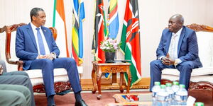 Deputy President Rigathi Gachagua and Vice President of the Sudan Transitional Sovereignty Council General Mohamed Hamdan Dagalo at Harambee House, Annex Office on January 9, 2023.