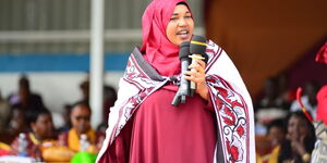 Garissa Woman Representative Anab Subow Gure addresses a crowd on March 23, 2020.