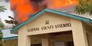 The Garissa County Assembly Building on fire on January 28, 2021.