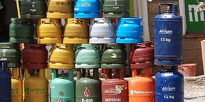 File image of various LPG gas cylinder brands on display
