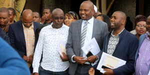 Gatundu South Mp Moses Kuria (center) Senator John Kinyua (right) with other Mt Kenya parliamentary group during their retreat at Enashipai Resort and Spa in Naivasha,Nakuru County on October 29,2018..jpg