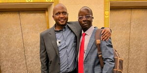 GatunduSouth MP Moses Kuria and Raila Odinga Junio pose for a photo in Dubai on February 15.