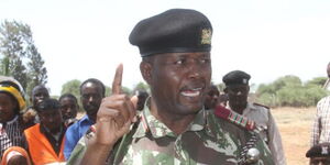 Rift Valley Regional Commissioner George Natembeya speaks to boda boda riders in Isiolo in 2019