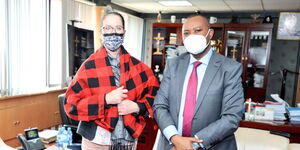 Germany Ambassador to Kenya Annette Gunther (left) and DCI Boss George Kinoti in his office on Tuesday, June 22.