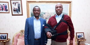 Wiper party leader Kalonzo Musyoka and KANU's Gideon Moi in Nairobi on September 6, 2022.