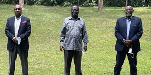 ODM leader Raila Odinga hosted Senator Gideon Moi and Muhoho Kenyatta at his home in Karen, Nairobi taken on April 13, 2021.