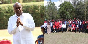 A collage of KANU Chairperson Gideon Moi meeting party branch chairpersons at Kabarak, Nakuru County on Sunday 18, 2022.