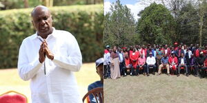 A collage of KANU Chairperson Gideon Moi meeting party branch chairpersons at Kabarak, Nakuru County on Sunday 18, 2022.