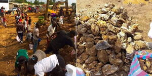 Residents of Rongo collecting gold along the Kenya - Tanzania Highway in Migori County on August 4, 2023.