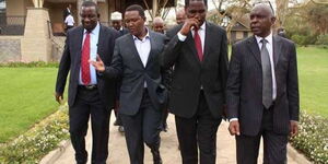 Governors Salim Mvurya (Kwale), Alfred Mutua (Machakos), Peter Munya (Meru), and Kivutha Kibwana (Makueni) arrive at the Enashipai Spa and Resort in Naivasha on September 5, 2016.