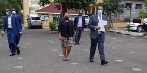Governor Anne Waiguru and her team arrive at Milimani Law Courts